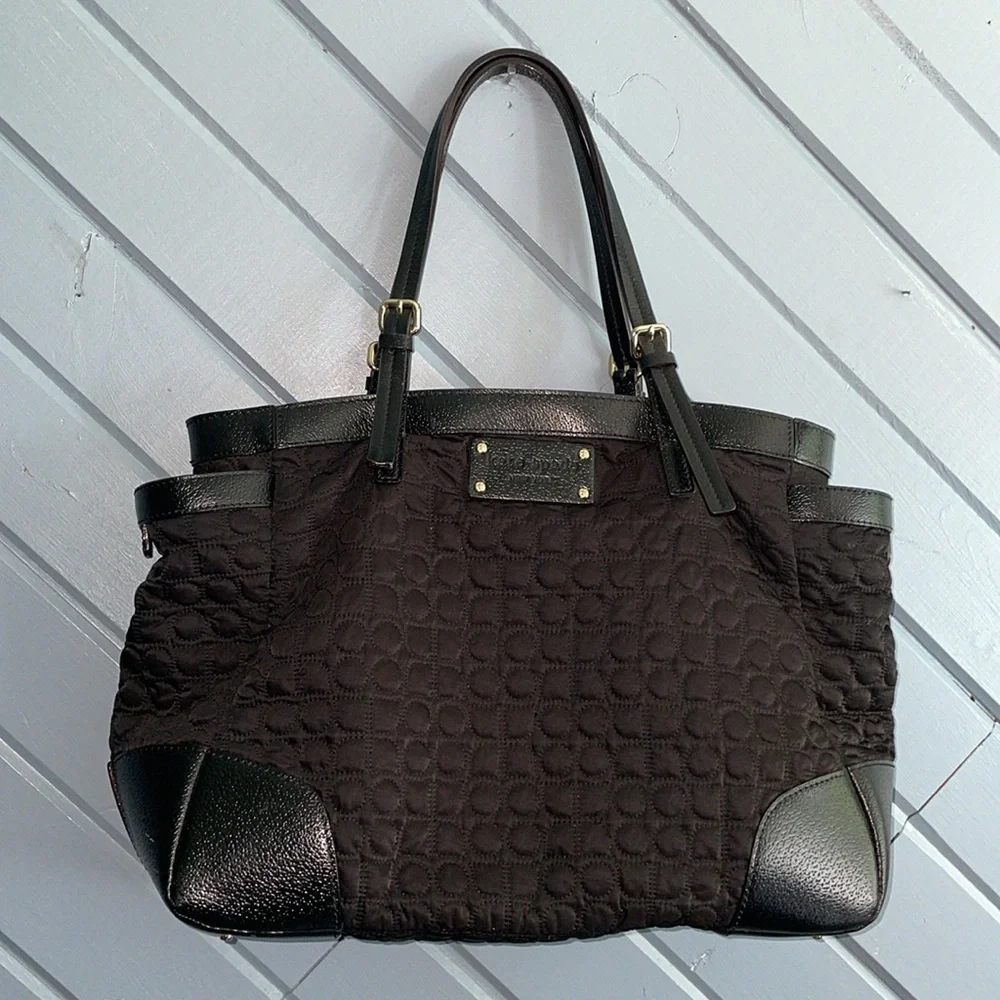 Kate Spade black quilted leather trim diaper bag